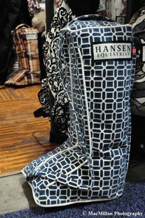 Photo 55 – A beautiful boot bag on display in the Hansen Equestrian booth (www.hansenequestrian.ca). Owner/designer Sarah Hansen came up with the idea to use beautiful yet durable fabrics to make stable essentials such as saddle covers, boot bags, saddle bags and quarter sheets while still at university. Photo by Kim MacMillan/MacMillan Photography