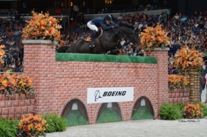      Olivier Philippaerts and Chicago VD Moleneind, last year's winners of the $25,000 Puissance sponsored by The Boeing Company. Photo © Shawn McMillen Photography.