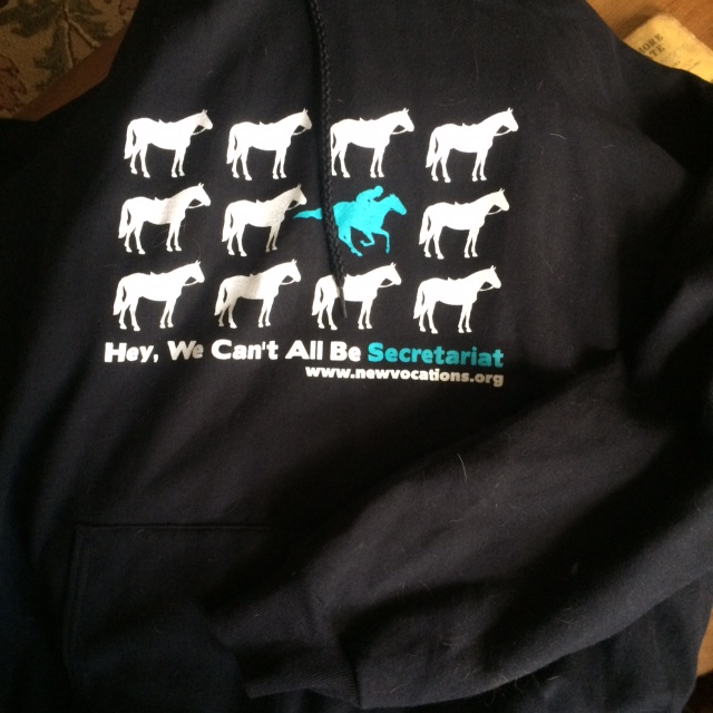 A New Vocations Racehorse Adoption Program sweatshirt. (Photo credit: Jan Westmark)