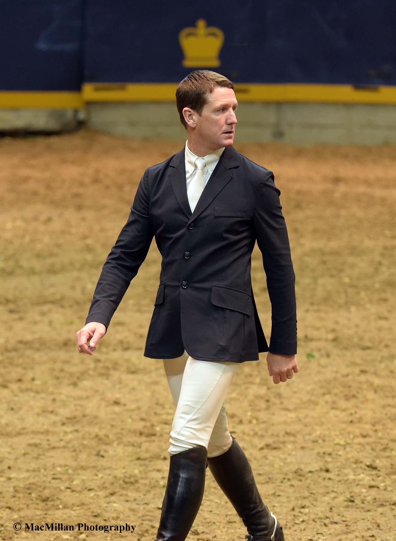 Photo 2 – U.S. Olympic rider McLain Ward walking the course for the $75,000 Big Ben Challenge jumper class sponsored by Hudson’s Bay Company. He rode HH Azur owned by Double H Farms to win the class. Photo by Kim MacMillan/MacMillan Photography