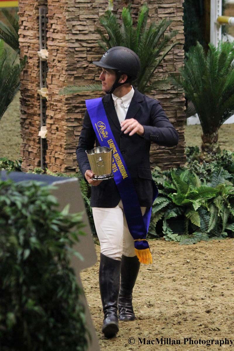 Photo 3 – McLain Ward with his Leading International Rider sash and trophy at the 2015 Royal Horse Show Photo by Shelley Higgins/MacMillan Photography