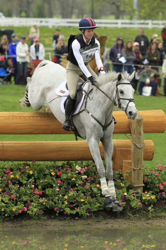 Caitlin and Catch A Star show their cross-country form as they negotiate the second drop fence into the Head of the Lake at Rolex. Photo by Beth Grant - bethgrantphotography.com