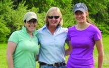 Sidelines Magazine hosted a Cross-Country Course Walk with Olympic Eventer Karen O’Connor, center, at the Jersey Fresh International Three-Day Event, at the Horse Park of New Jersey. Karen Meldrum, right, of Whitehouse Station, New Jersey, won the contest and the two Karen’s had a great time. Sidelines Magazine writer and blogger Marissa Quigley, left, joined in on the fun.                   Photo by Lisa Engel