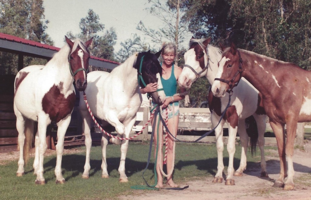 Samantha’s string of Paint polo ponies at her In The Pink farm in Wellington, Florida.
