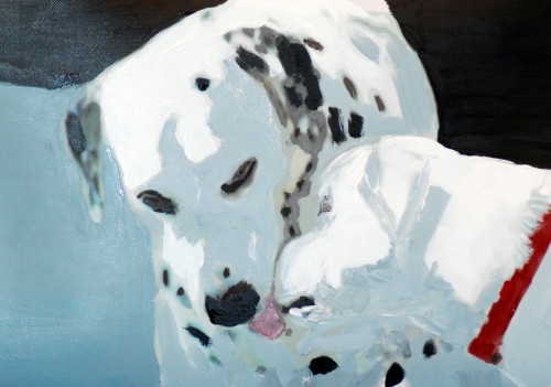 Acrylic on stretched canvas – Barry’s wonderful Dalmatians kissing.
