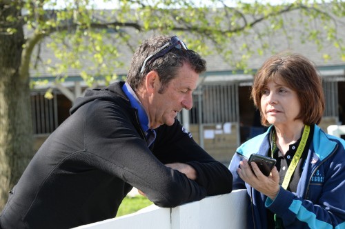 Writer Darlene Ricker spends a few minutes with eventer Mark Todd at the Rolex Kentucky Three-Day Event. Photo by Diana De Rosa 