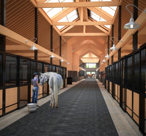 An architectural rendering of a barn that utilizes open vaulted spaces to promote ventilation and increase natural lighting. Photo courtesy of J Martinolich Architect 