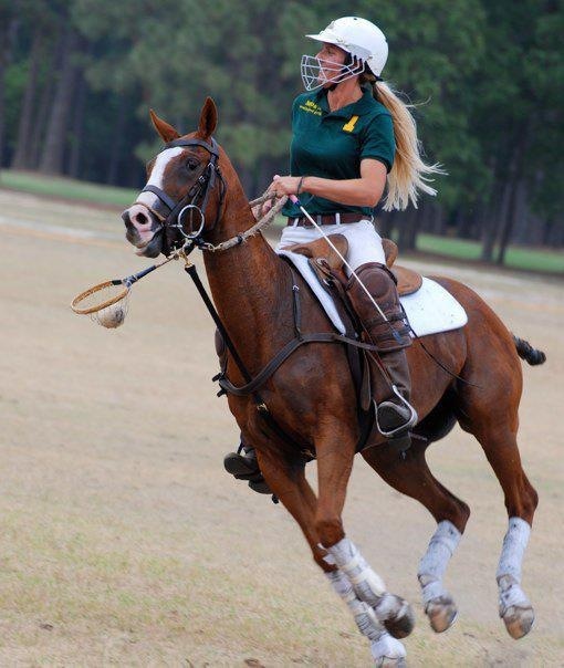 Kerstie riding in her Aussi stock saddle while playing polocrosse. (Photo courtesy of Kerstie Allen)