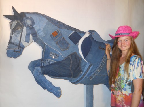 Shya with her Blue Jean Jumper sculpture