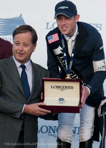 Scott, accepting a Longines watch during the Longines Global Champions Tour in Miami, Florida, continues to dominate the FEI Rankings as the number one show jumper in the world. Photo by Brenda Knoll Budd, BrendaKnollBuddPhotography.com