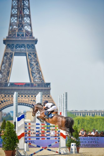 Grand Prix show jumper Margie Engle, who rides in a County saddle, competing in Paris, France. Photo by Erin Gilmore-Noelle Floyd