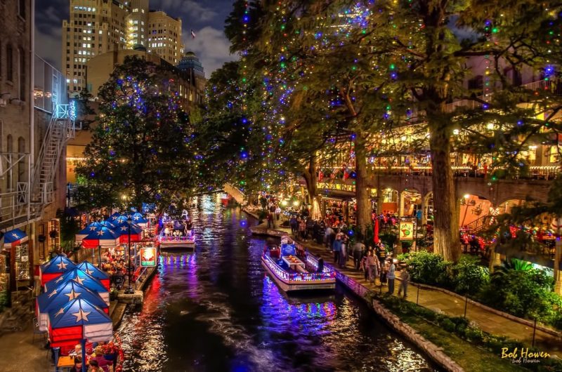 The San Antonio River gets a new nightlife during the holidays. Photo courtesy of VisitSanAntonio.com, photographer Bob Howen