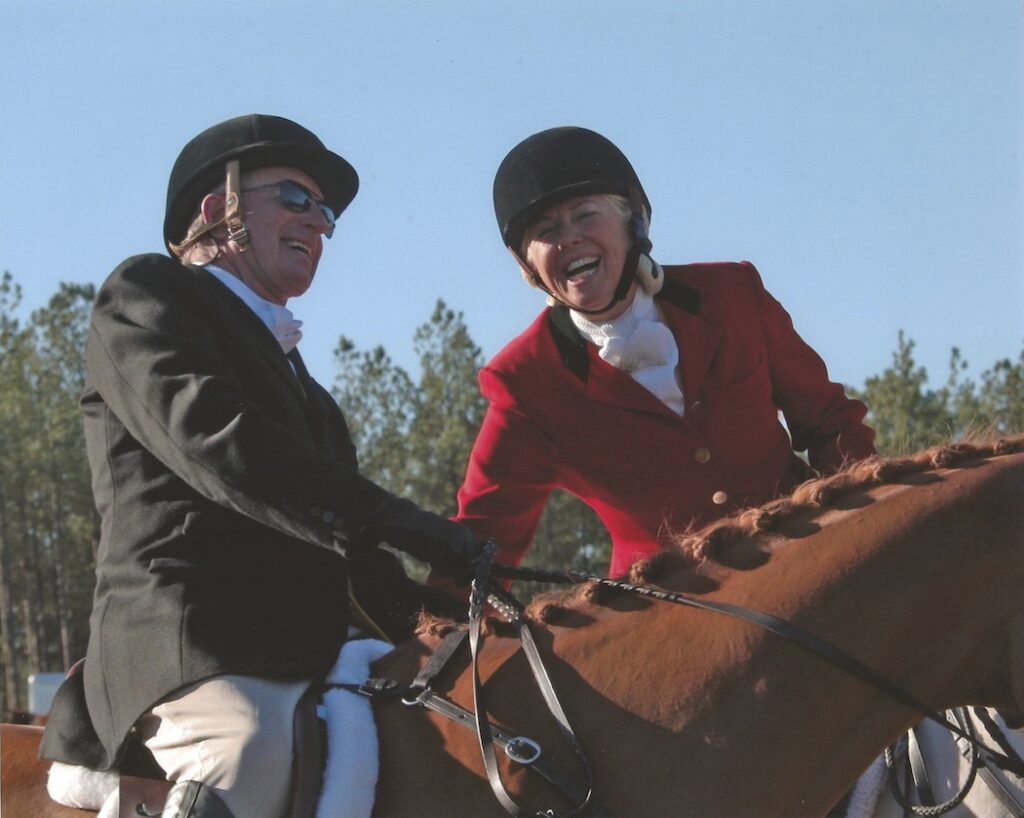 Samantha and her fiancée, Jerry Spitler, hunting with Whiskey Road Fox Hounds in Aiken, South Carolina.