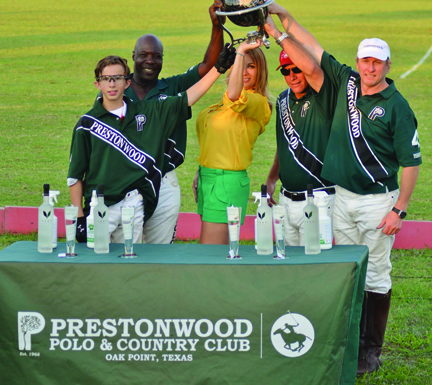 Polo may be for pretty women and dapper gentlemen but at Prestonwood Polo in Oak Point, Texas, it’s for casual family fun and their popular tailgate section is the place to be! Pictured following a Prestonwood tournament are Team Prestonwood’s winning team with Vaughn Sebastian Miller, Sain Joseph, Brent Mirkitani and Vaughn Miller. Photo by Lisa Ingason