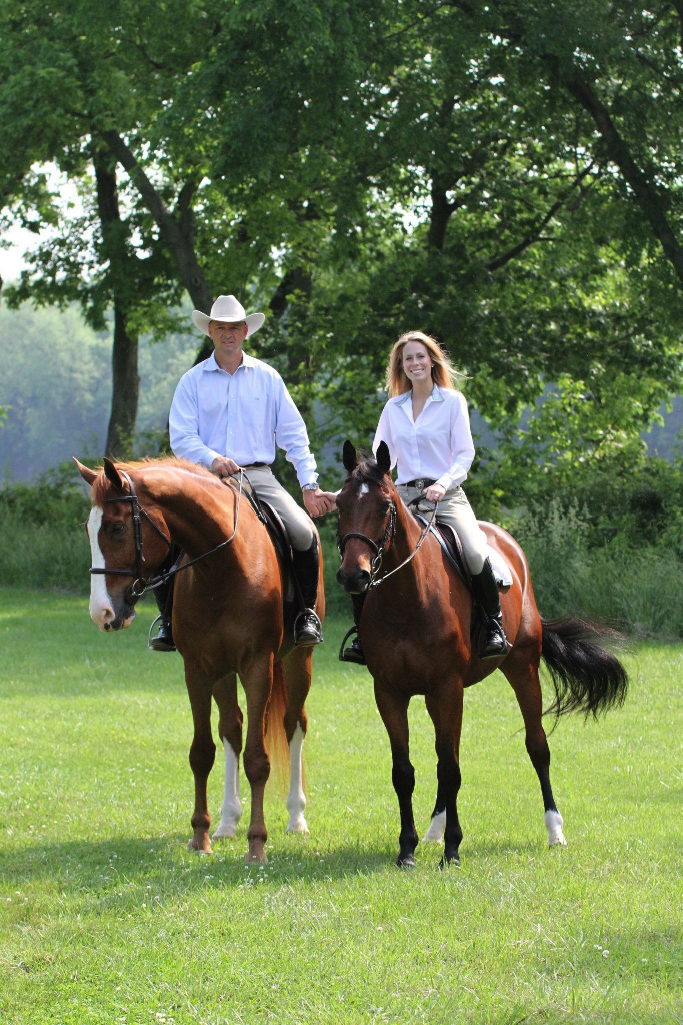 Gavin and Alden enjoying the beautiful Virginia countryside on their Grand Prix horses, Icon and Pimpernel. Photo by Callie Broaddus