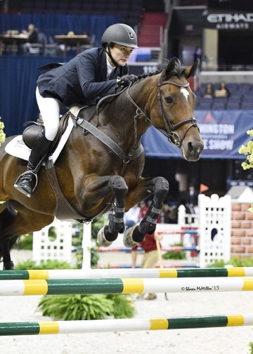 Vicki Lowell, President of WIHS, and Tippi Too competing at the Washington International Horse Show. Photo by Shawn McMillen Photography