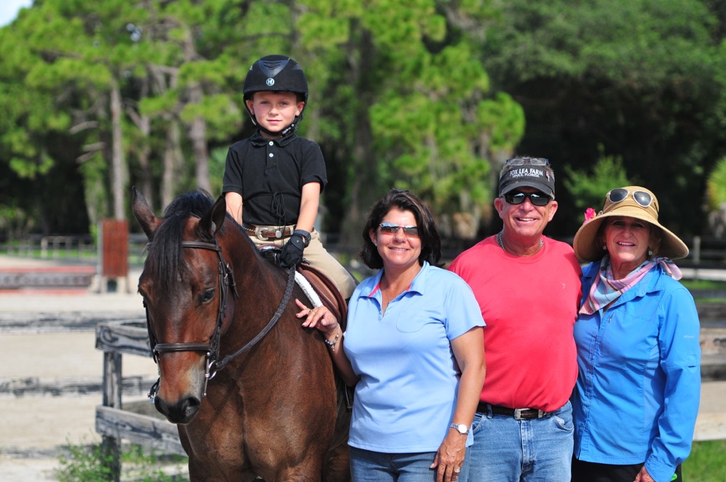 The Farrell family founded Fox Lea Farm in 1983 and running the show is a family affair. From the left: Clayton Farrell on his pony Best of the Best, Kim and Clay Farrell and Ann Pennington, Clayton’s co-trainer along with his dad Clay. Photo by Victoria DeMore