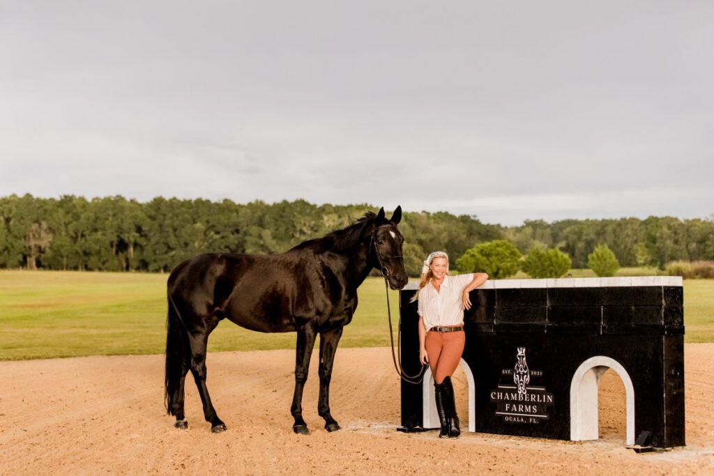 Emily, with Millie, splits her time between her Chamberlin Farms in Ocala, Florida, and Hawaii.