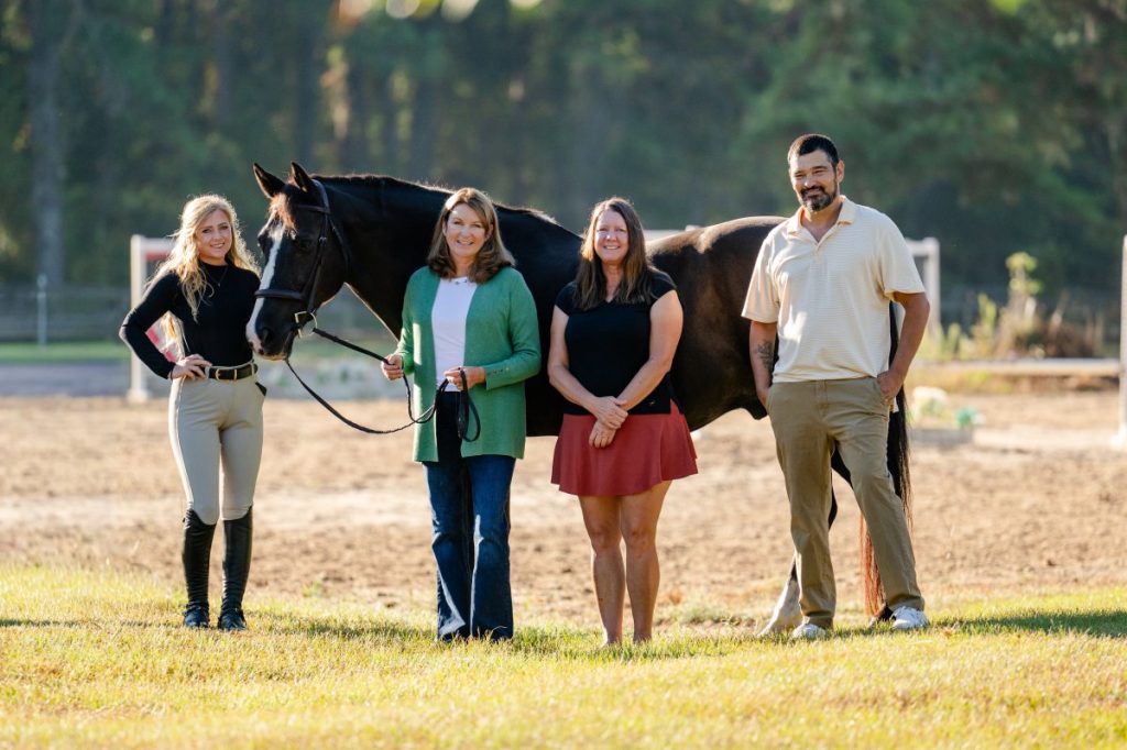 The Cavallo Farms team: Professional rider Grace Dreyer, Amy, Janet Cawley and barn manager Cesar Angarita. Amy3a/bJanet and Amy have been working together professionally for over 40 years.