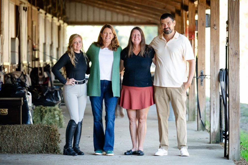 The Cavallo Farms team: Professional rider Grace Dreyer, Amy, Janet Cawley and barn manager Cesar Angarita. Amy3a/bJanet and Amy have been working together professionally for over 40 years.