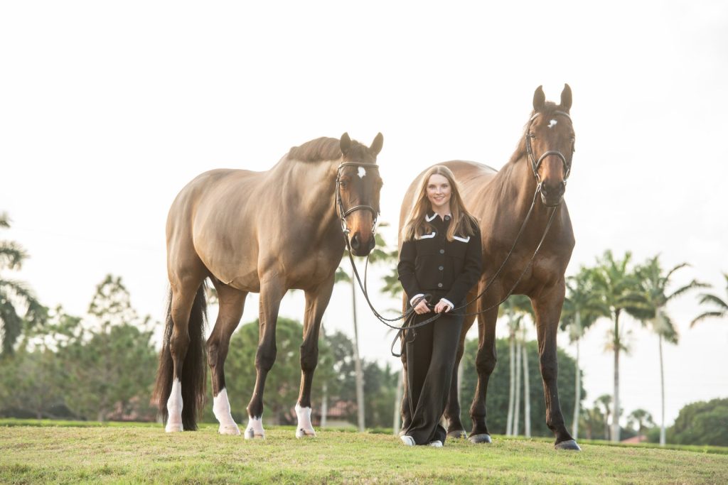 Olivia Sweetnam with Class Act and Efendi, owned by Ken and Emily Smith, in Wellington, Florida.