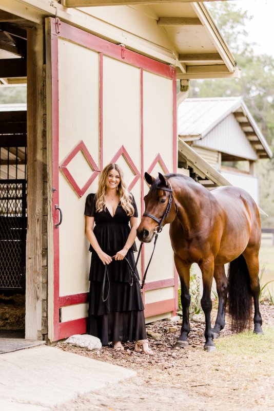 Max with Wendy; as head rider for Greg Franklin, Max rides five to 10 horses a day while developing young horses and preparing them for the show ring.